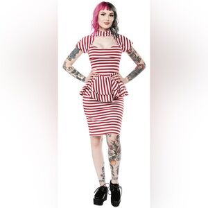 Wax Poetic Clothing Candy Cane Stripes Peplum Wiggle Dress